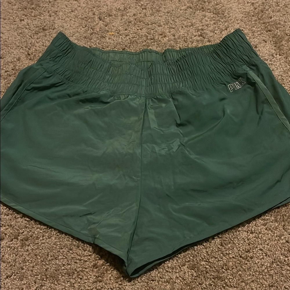 Dark Green Athletic Shorts with Lightweight Fabric and Elastic Waistband